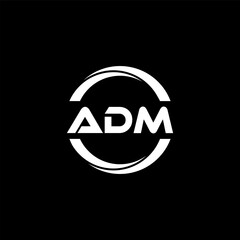 ADM letter logo design with black background in illustrator, cube logo, vector logo, modern alphabet font overlap style. calligraphy designs for logo, Poster, Invitation, etc.