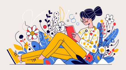 Illustrated Woman Reading Tablet
female, modern, artsy, cute, blog, flat, style