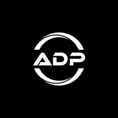 ADP letter logo design with black background in illustrator, cube logo, vector logo, modern alphabet font overlap style. calligraphy designs for logo, Poster, Invitation, etc.
