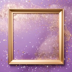 lilac golden blank frame background with confetti glitter and sparkles