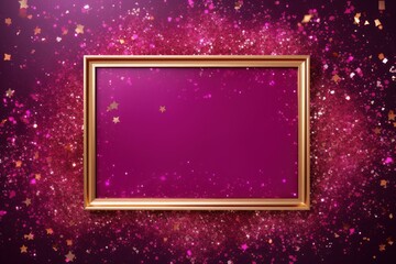 magenta golden blank frame background with confetti glitter and sparkles