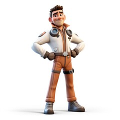 3D Cartoon Pilot Character Set on White Background