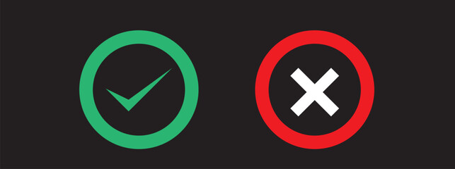 Tick icon set. Stylish check mark icon set in green and red color, Flat design, vector illustration on background.	