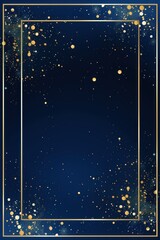 navy blue golden blank frame background with confetti glitter and sparkles