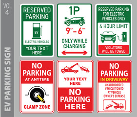 set of electric vehicle EV parking and prohibited sign. 3D Illustration