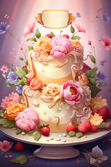 Süßer Kuchen mit festlicher Dekoration und Text Banner, Textfreiraum