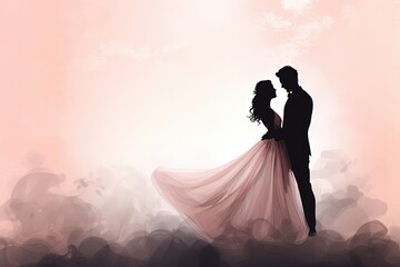 bride and groom on light background with copy space