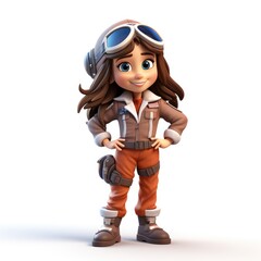 Animated Pilot in Three Dimension on White Background