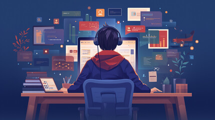 Illustrated Developer
hacker, front end, back end, app developer, vector style, laptop, computer, business