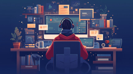 Illustrated Developer
hacker, front end, back end, app developer, vector style, laptop, computer, business