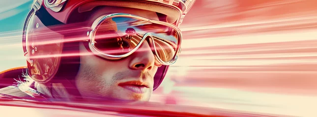 Gartenposter Speed Demon: Man Racing in Goggles © Boris