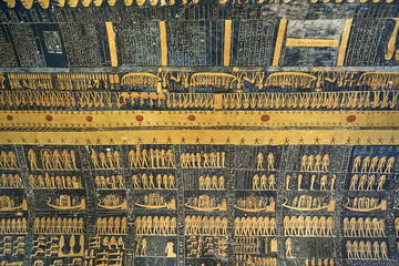 Burial chamber, decorated with the book of earth, inside the famous Ramsses V and VI tomb, named...