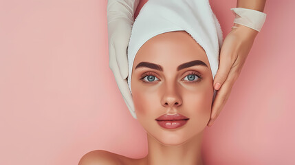 Soothing Skincare: Woman with Towel on Head in Beauty Routine