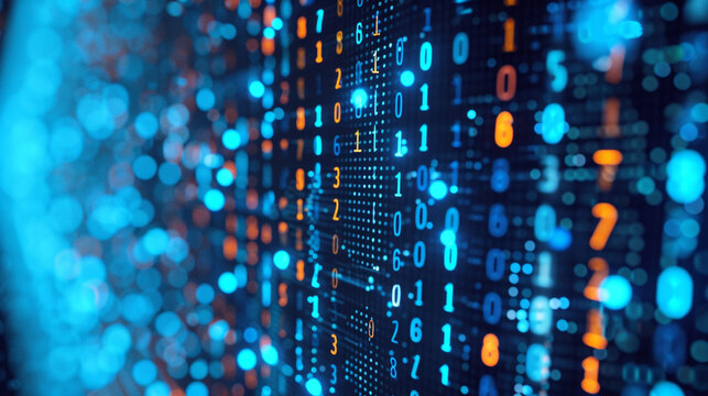 Digital binary data on computer screen background