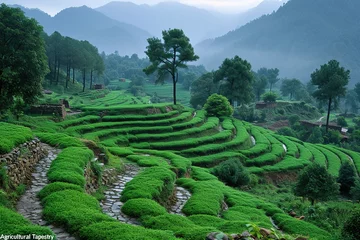 Fototapeten Agricultural Tapestry A scenic view of terraced fields in the hilly regions of Rural India, showcasing agricultural diversity © Create image