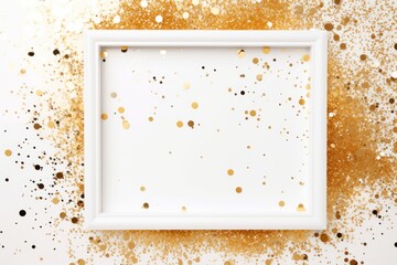 white golden blank frame background with confetti glitter and sparkles