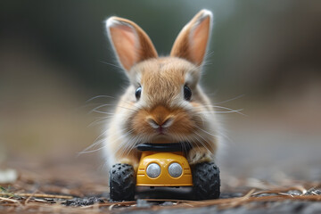 Easter trip, Easter bunny in a pedal car
