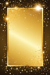 yellow golden blank frame background with confetti glitter and sparkles