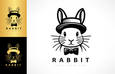 Rabbit with hat logo vector. Animal design.