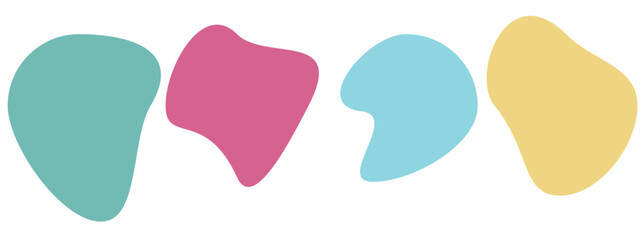 Organic blob shape with irregular form abstract vector illustration. Random oval pebble, asymmetric stone, round amoeba blot. Set of simple graphic geometric stained. Black bubble blotch background