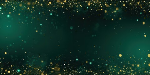 emerald green golden blank frame background with confetti glitter and sparkles