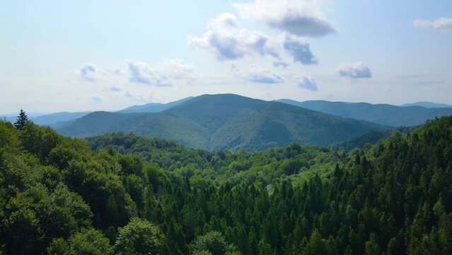 Drone flying over Blauen mountain at Belchen, Black Forest, Germany