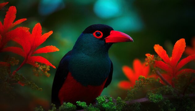 shiny Cotinga bird in the forest