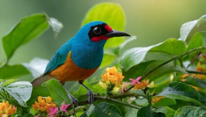 Fototapeta premium Paradise tanager bird in the forest