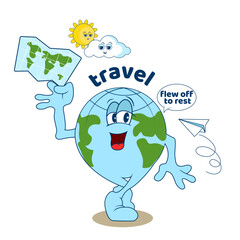 world travel with airplane, groovy character earth