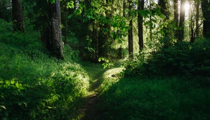 Plexiglas foto achterwand Fresh green forest in summer day © Omega