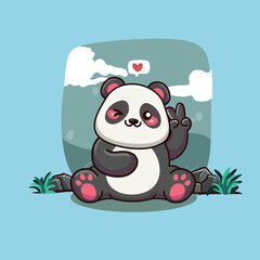 cute panda peace pose cartoon