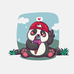 cute panda peace pose cartoon