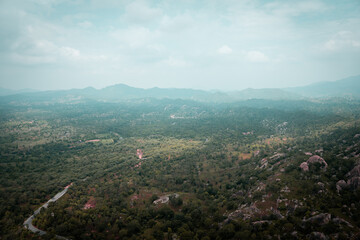Landscape of green rugged Aravalli hills range in Gujarat and Rajasthan