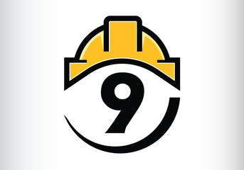 Hard hat Letter 9 Logo Design Vector letter template design for brand.