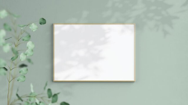 Horizontal Wooden Frame A ISO Video Mockup in home interior, Shadow Motion Mockup