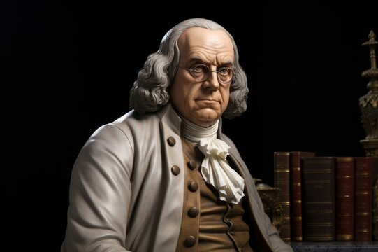 Benjamin Franklin realistic statue. Founding Father, known for his roles as a statesman and key figure in understanding electricity during the American Revolution.