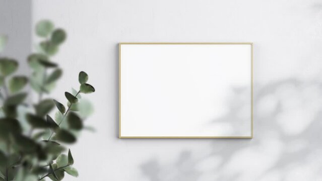 Horizontal Wooden Frame A ISO Video Mockup in home interior, Shadow Motion Mockup