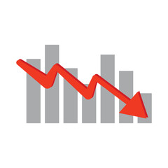 Red arrow pointing down, Economy financial crash concept. Stock, forex, crypto, bond investment statistic.