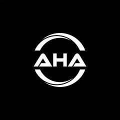 AHA letter logo design with black background in illustrator, cube logo, vector logo, modern alphabet font overlap style. calligraphy designs for logo, Poster, Invitation, etc.