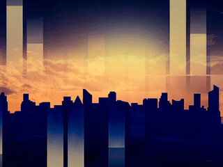 city skyline at sunset - 731126487