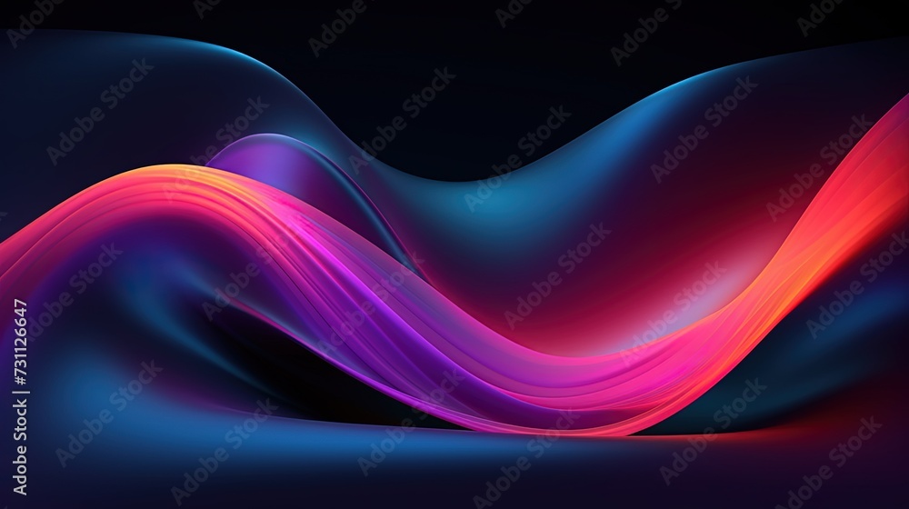 Wall mural neon rainbow wave on black background