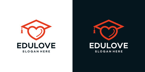 College, Graduation cap, Campus, Education logo design template with heart love graphic design vector. Symbol, icon, creative.