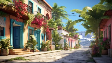 Tropical exterior in the street during summer. - obrazy, fototapety, plakaty