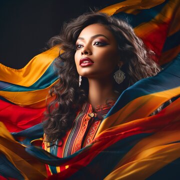 portrait of a beautiful woman in national colombian colors  