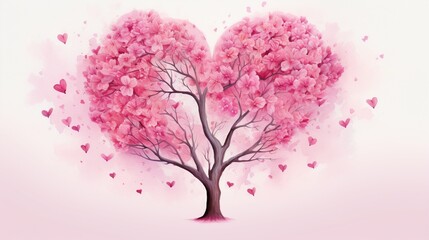 Fototapeta premium Craft a calendar page for February with a close-up of a heart-shaped tree covered in pink blossoms.