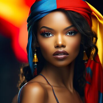 Portrait Of A Beautiful Woman In National Colombian Colors  