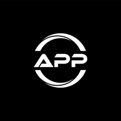 APP letter logo design with black background in illustrator, cube logo, vector logo, modern alphabet font overlap style. calligraphy designs for logo, Poster, Invitation, etc.