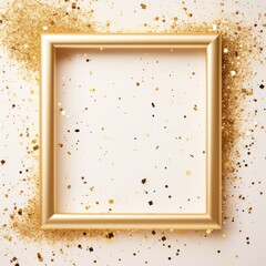 ivory golden blank frame background with confetti glitter and sparkles