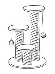 BLACK AND WHITE VECTOR DRAWING OF A THREE-LEVEL SCRATCHING POST