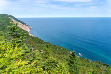 The Cabot Trail, a scenic highway on Cape Breton Island in Nova Scotia, Canada. Rugged coastline in the Cape Breton Highlands and the Cape Breton Highlands National Park.